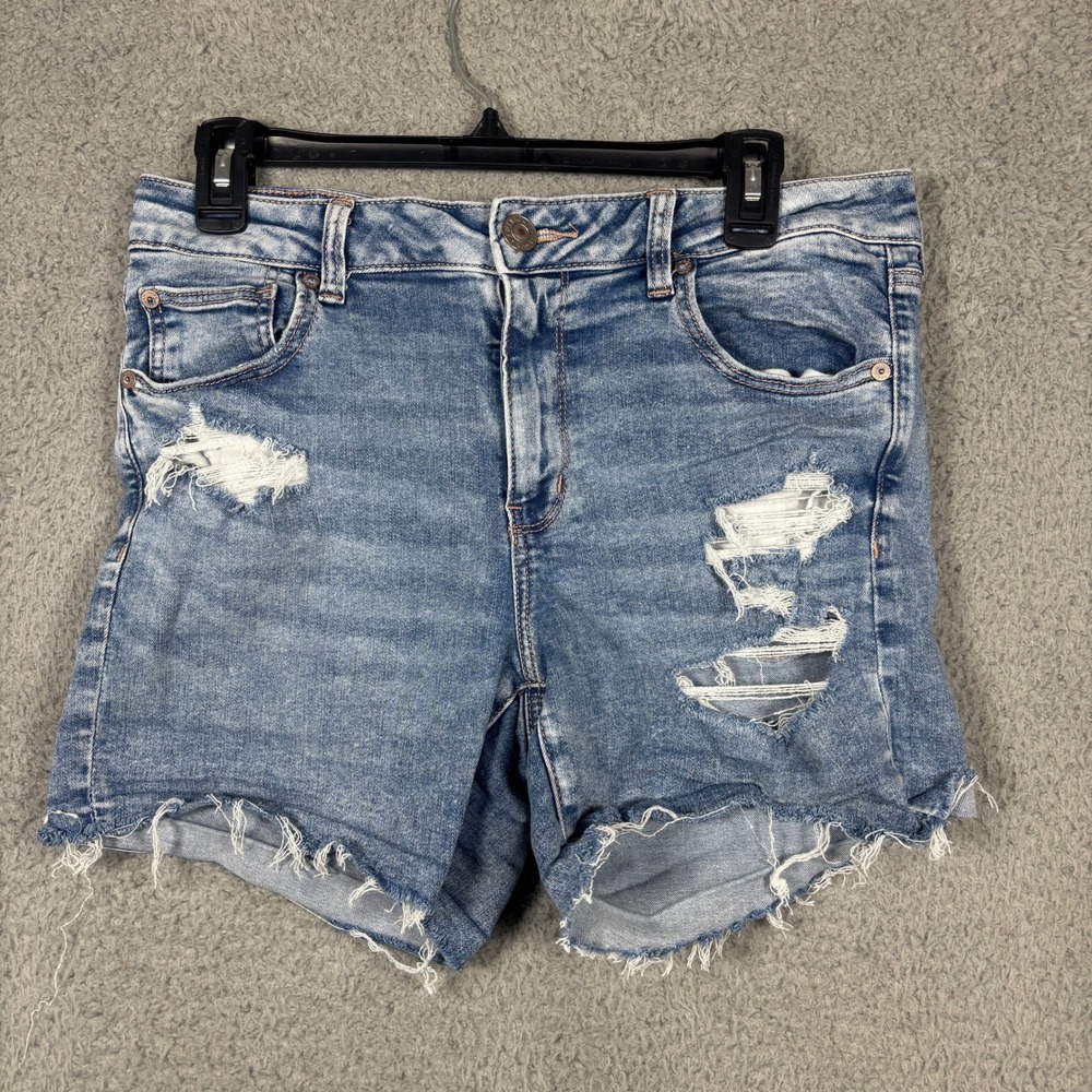 American Eagle Denim Shorts Womens 12 Blue Ne(x)t Level Stretch Distressed Raw